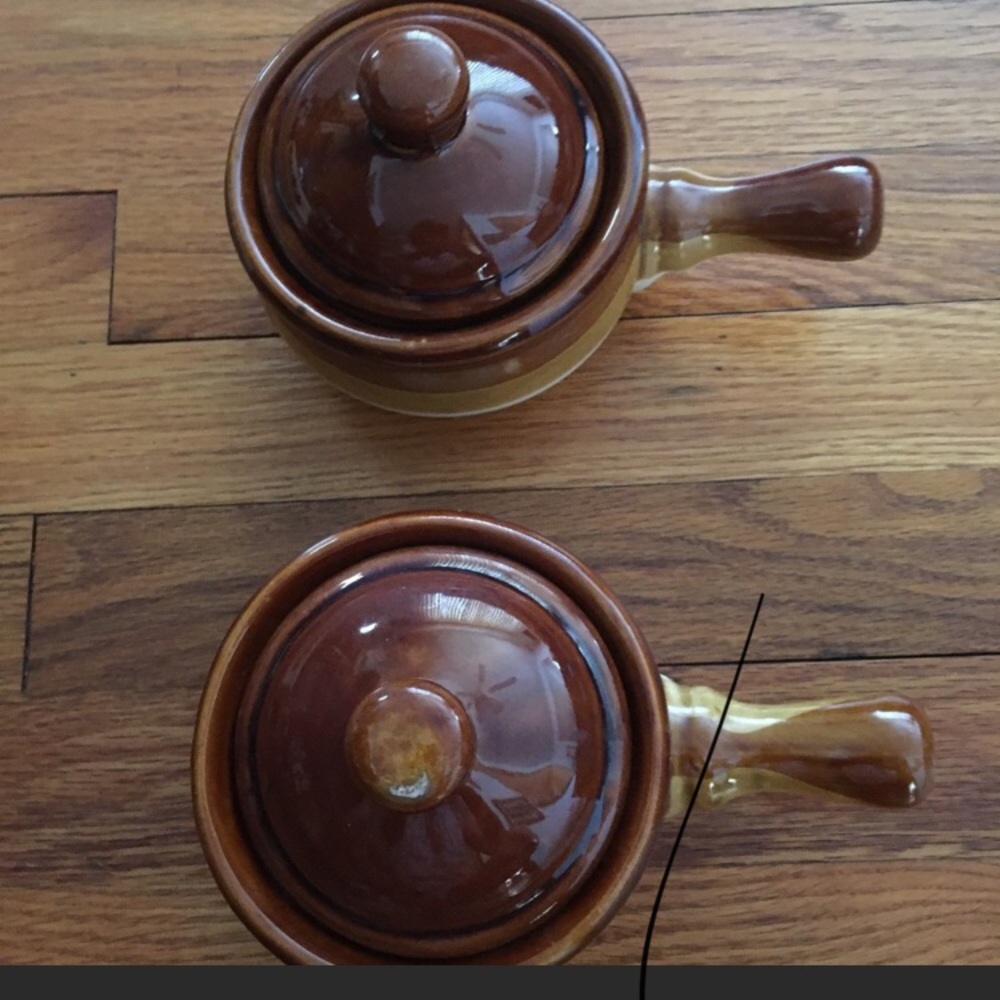 Two Covered Soup Crocks